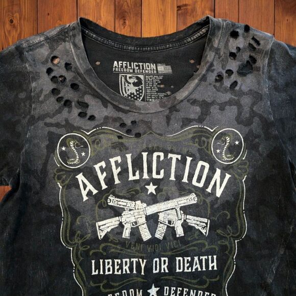 Y2K Affliction Women's  Distressed Shirt  Small Cyber Grunge Liberty Or Death - Picture 3 of 5